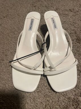White Strappy Square-Toe Slide Mules